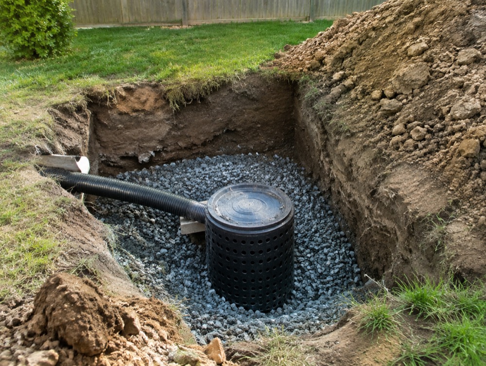 Gravel dry well built to soak stormwater into the ground